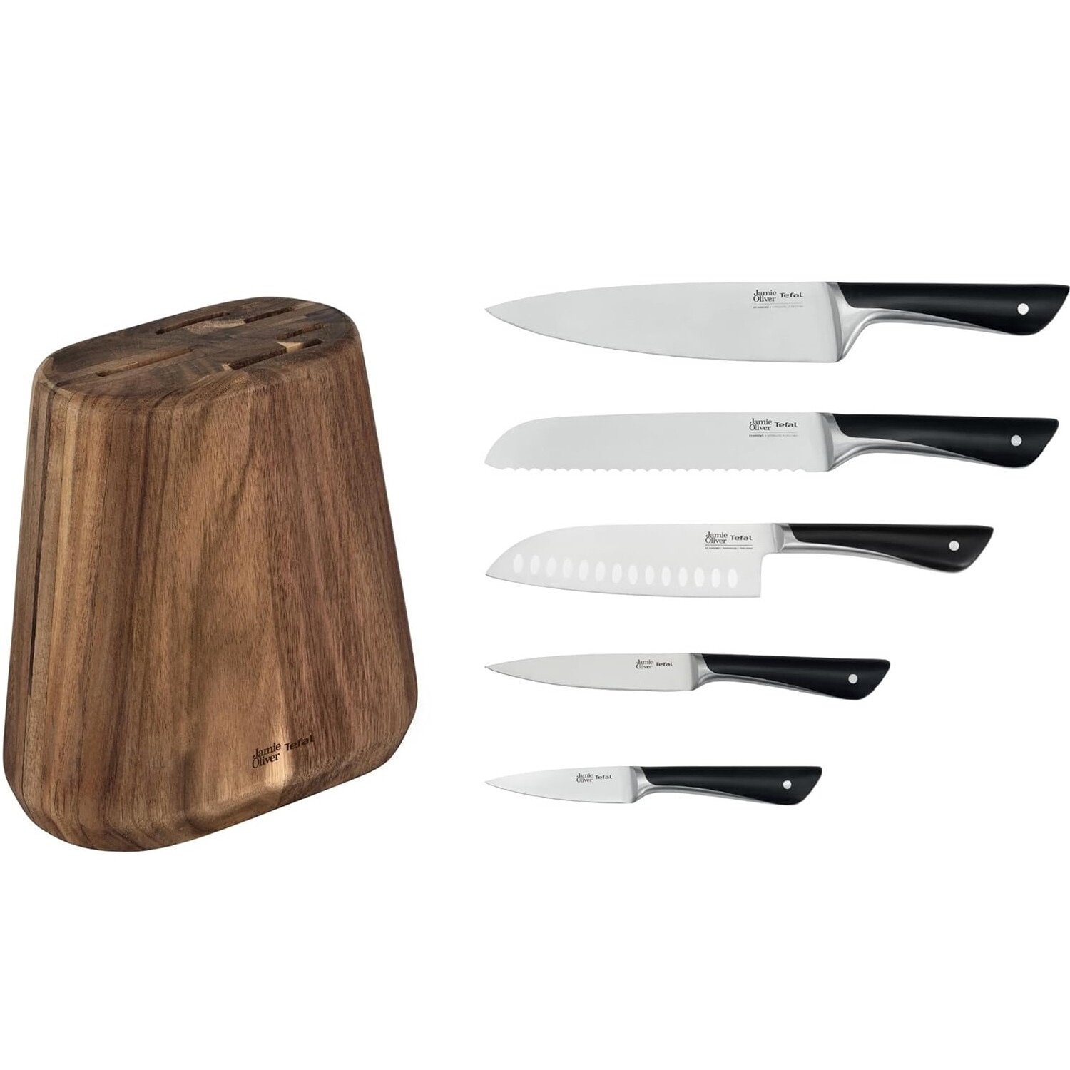 Set cutite Tefal Jamie Oliver K267S556, 6 piese, suport lemn