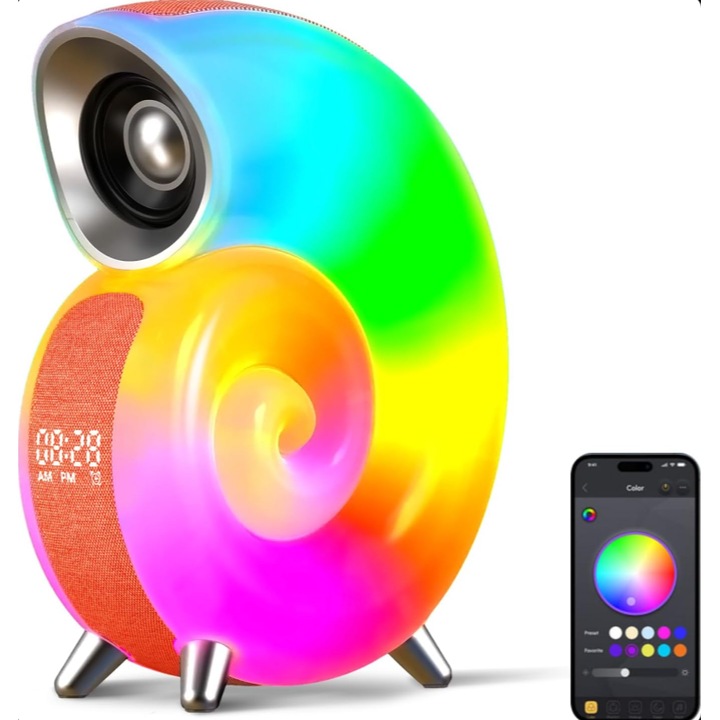 Нощна лампа, музикална, вдъхновени от природата, преносим високоговорител, Bluetooth връзка, будилник, 16 милиона цвята, 256 светлинни и цветни игри, модел Snail, APP управление, USB зареждане