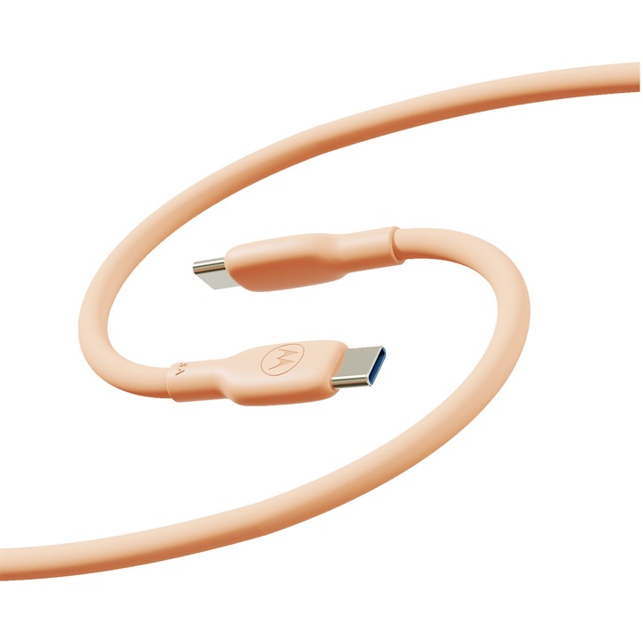 Cablu de date Motorola Silicone Cable USB Type-C & USB Type-C (USB 2.0), 5A, lungime 2 m, Peach Fuzz