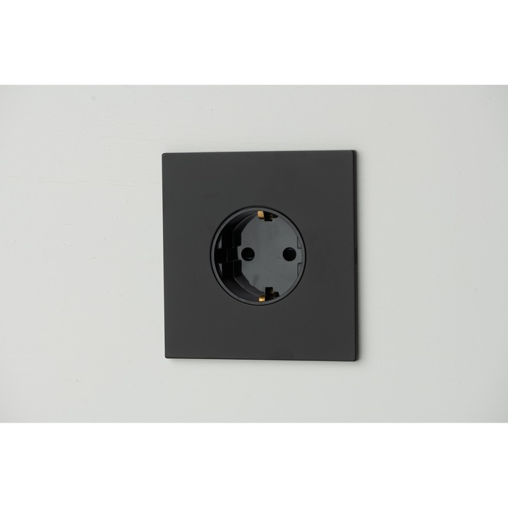 Priza metalica simpla, Matte Black Vichema, incastrata, Negru, doza cadou