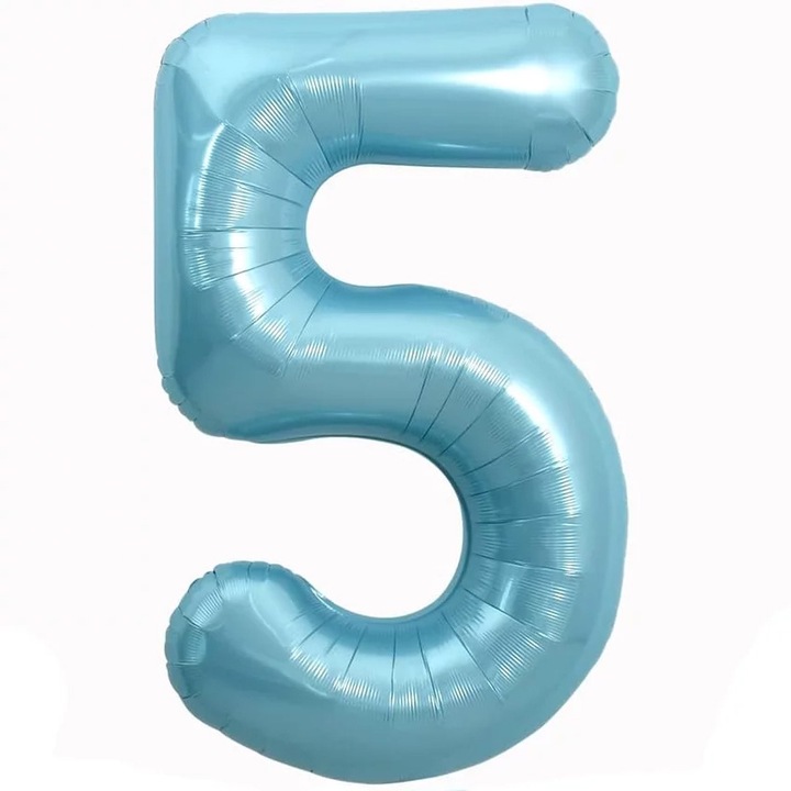 Balon folie in forma de cifra, Albastru Deschis, 100 cm, Cifra 5