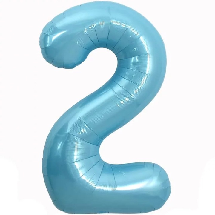 Balon folie in forma de cifra, Albastru Deschis, 100 cm, Cifra 2