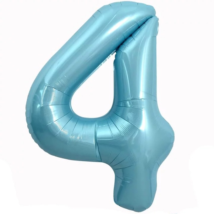 Balon folie in forma de cifra, Albastru Deschis, 100 cm, Cifra 4