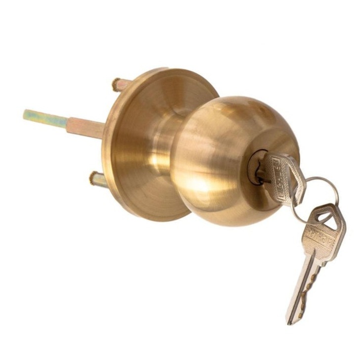 Дръжка с кръгла розетка за дървена врата, Fighter 6871, месинг, матово злато, 170 х 65 мм