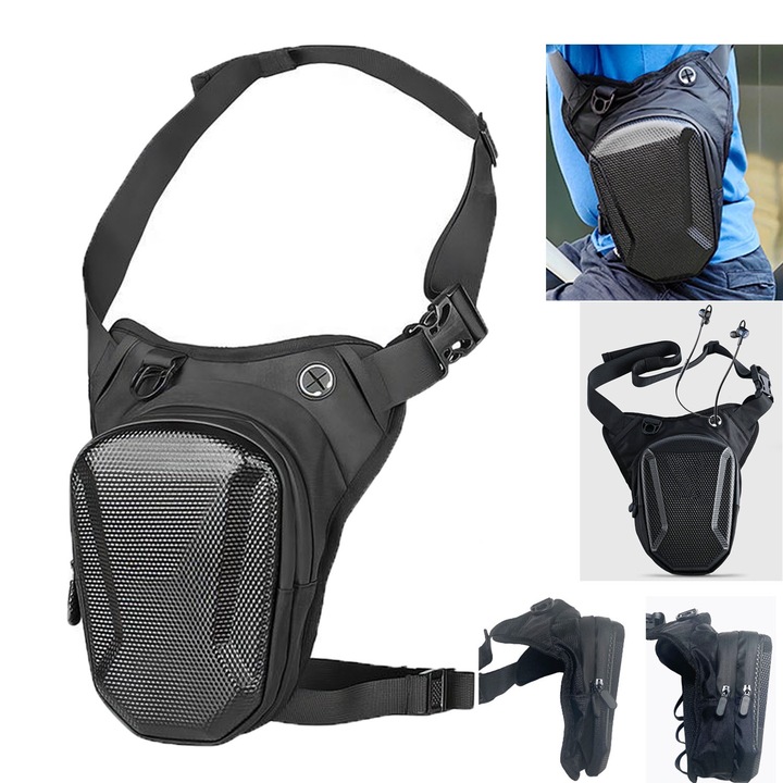 MESEVEN multifunkcionális motoros táska, fekete, 21x17x7,5cm, állítható pántokkal