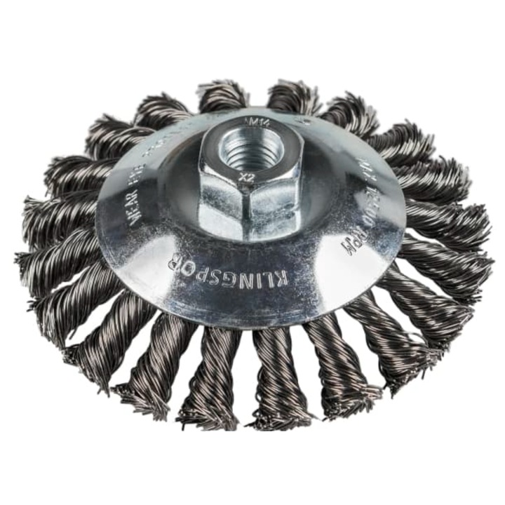 Perie conica cu sarma rasucita, Klingspor, BK 600 Z, 115 mm Filet M 14 0, 5, Otel inoxidabil