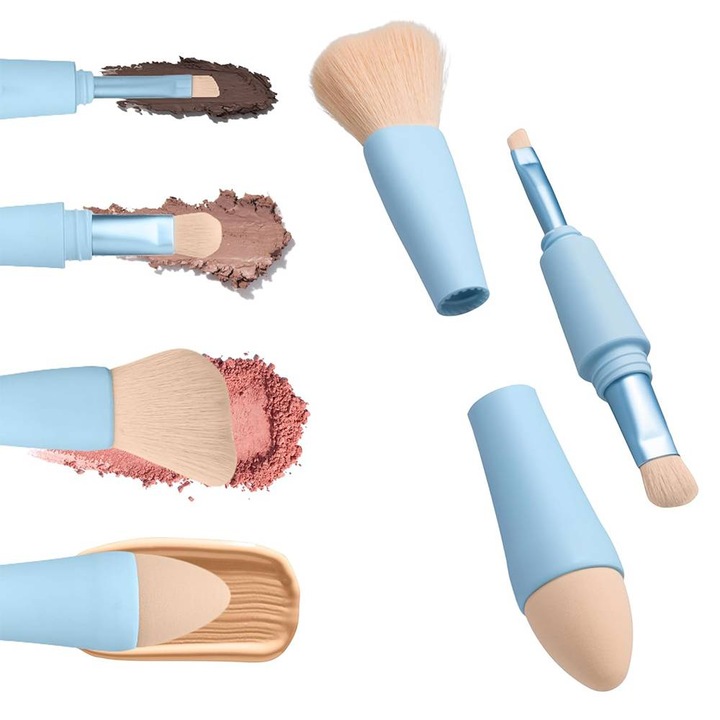 Pensie machiaj 4-in-1, Blush & Bronzer, aplicator pentru fard de pleoape, pensula pentru sprancene si eyeliner, sintetic, vegan, compact