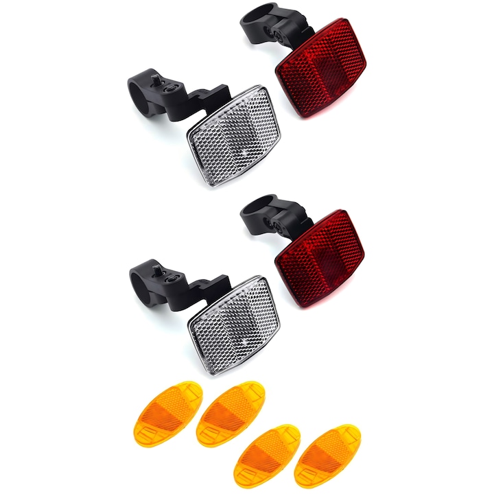 Set reflectoare bicicleta, 8 piese, rosu si portocaliu, pentru ghidon si sa, accesorii siguranta ciclism