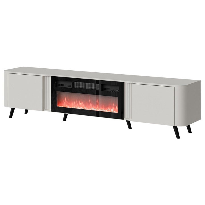 Comoda TV cu semineu Newort 200 EF, MIRJAN24, casmir mat, 39x200x49 cm