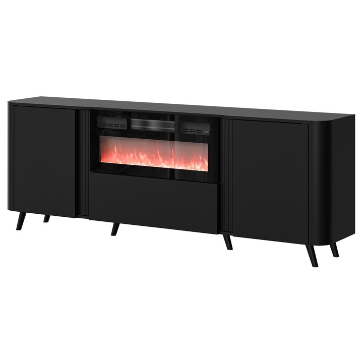 Comoda cu semineu Newort 200 EF, MIRJAN24, negru, 39x200x76 cm