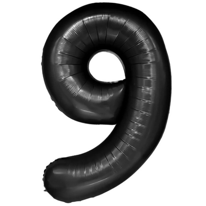 Балон от метално фолио, Cyrax, Фигурка с цифри, Тема за рожден ден 80 см, Индивидуална опаковка, Включена сламка, Надут с въздух или хелий, Черен, Номер 9