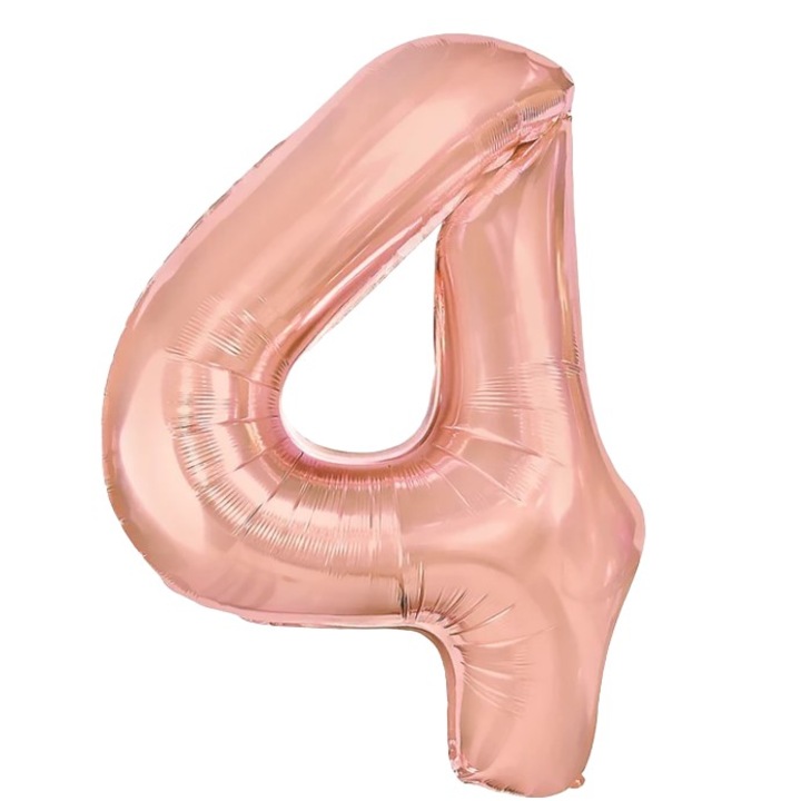 Балон от фолио Leski, Фигура, Тема Рожден ден 80 см, Индивидуална опаковка, Включена сламка, Надуване с въздух или хелий, Розово, Цифра 4
