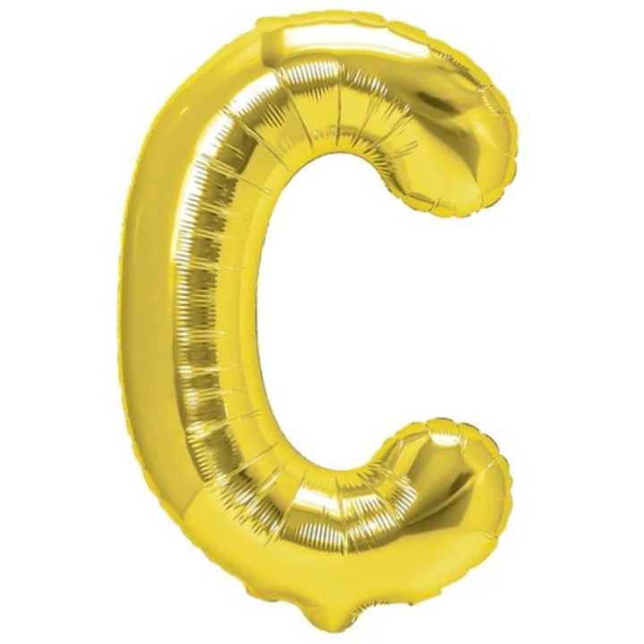 Balon Fólia Metalizált C Betű, 40 cm, Héliummal vagy Levegővel Felfújható, Egyedi Csomagolás, Szívószál mellékelve, Arany