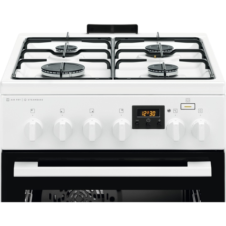 Aragaz Electrolux LKK560232W, Mixt, 4 arzatoare, Aprindere integrata, SteamBake, AirFry, Timer electronic, Grill, 50 cm, Clasa A, Alb
