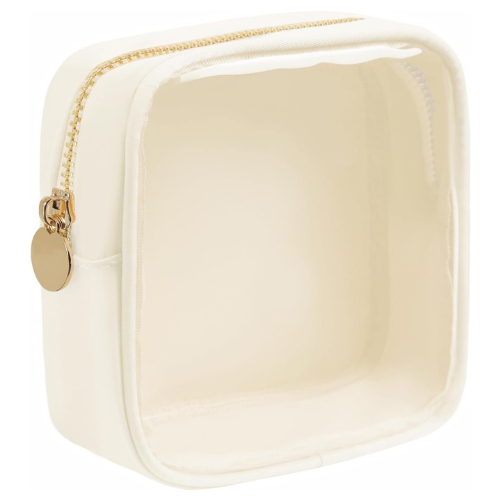 Portfard, Mini, transparent, nylon impermeabil si TPU, fermoar metalic rotund, 12x5x14cm, bej