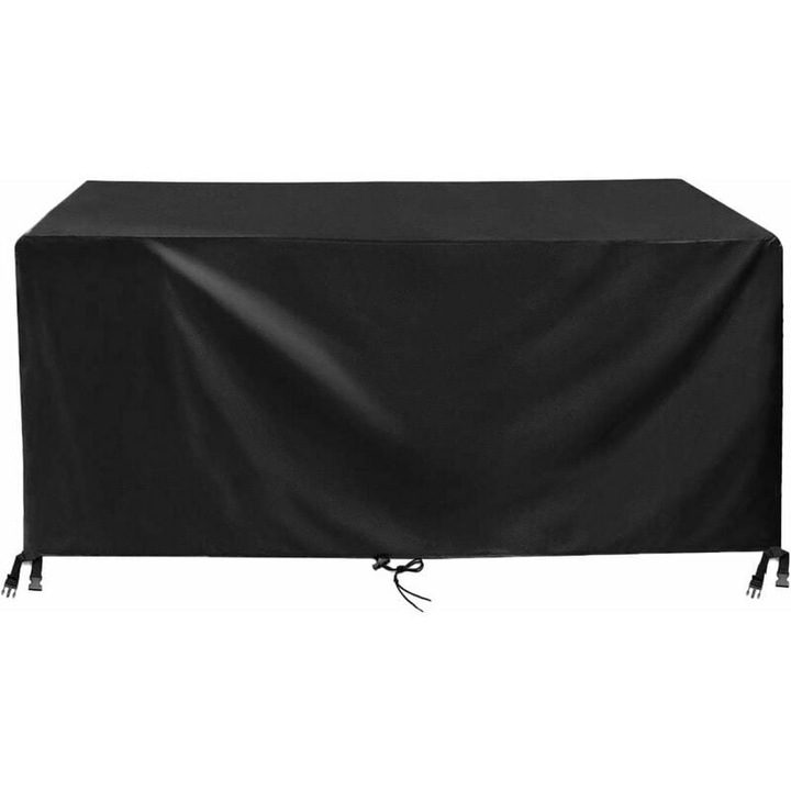 Kerti Asztal Takaró Ponyva 150x90x75cm Fekete Oxd 420D Szövet Vízálló UV-álló Kerti Asztal Védőponyva Kerti Bútorokhoz Kötéllel és Zárócsattal