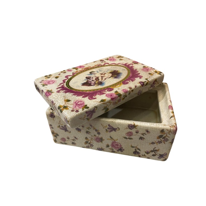 Bomboniera portelan Art Nouveau, 8x14x10 cm