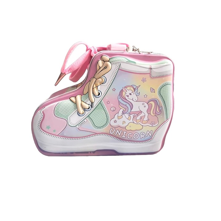 Pusculita pentru Copii, in Forma de Pantof Sport, Unicorn, cu Lacat, 12x15x6cm, Roz