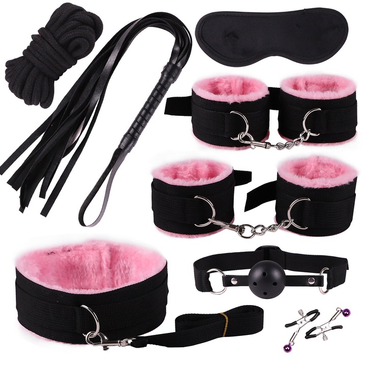 Set bondage EJANBO, 9 accesorii BDSM, roz