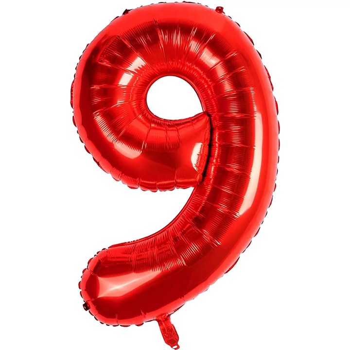 Balon folie in forma de cifra, Rosu, 100 cm, Cifra 9