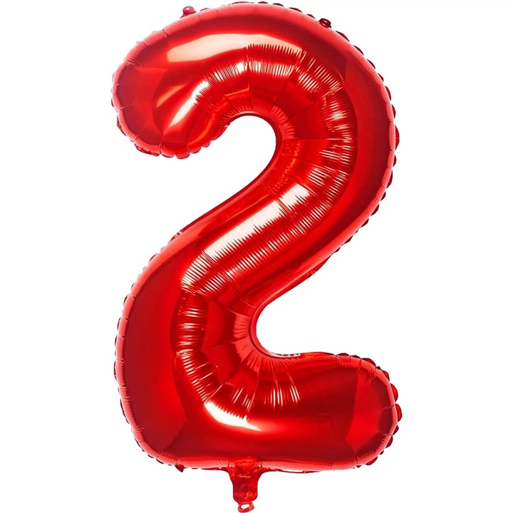 Balon folie in forma de cifra, Rosu, 100 cm, Cifra 2