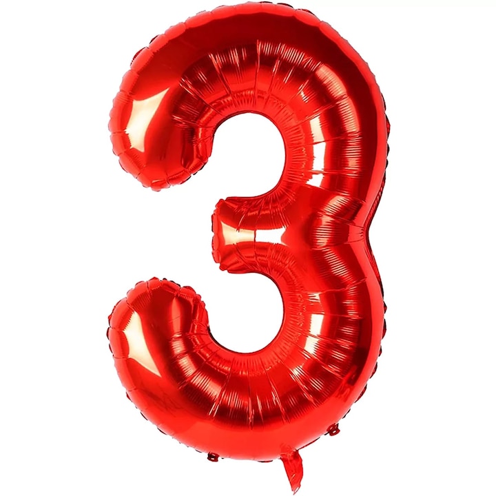 Balon folie in forma de cifra, Rosu, 100 cm, Cifra 3