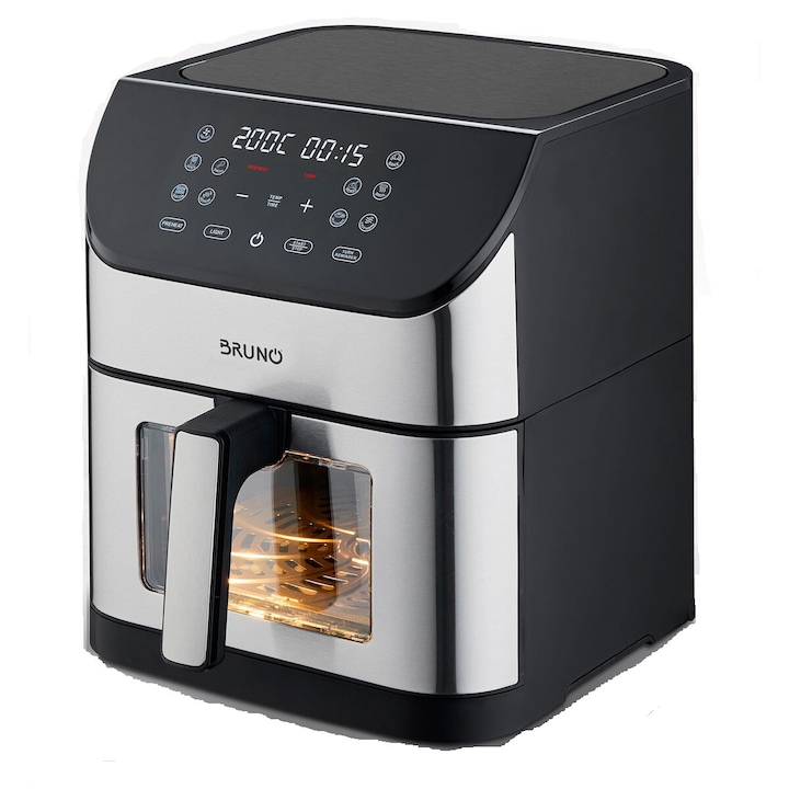 Friteuza cu aer Berdsen, tava de copt din otel inoxidabil, panou tactil intuitiv, reglarea temperaturii pana la 200°C, programe automate pentru diverse feluri de mancare, 6,5 litri, 1700 W