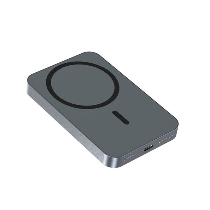 Baterie Externa Wireless Magnetica iCharge, Ronic X, 10.000 mAh, Compatibila iPhone 12-15 Pro Max si Android, 15W, Portabila, Cablu Type-C inclus, Gri