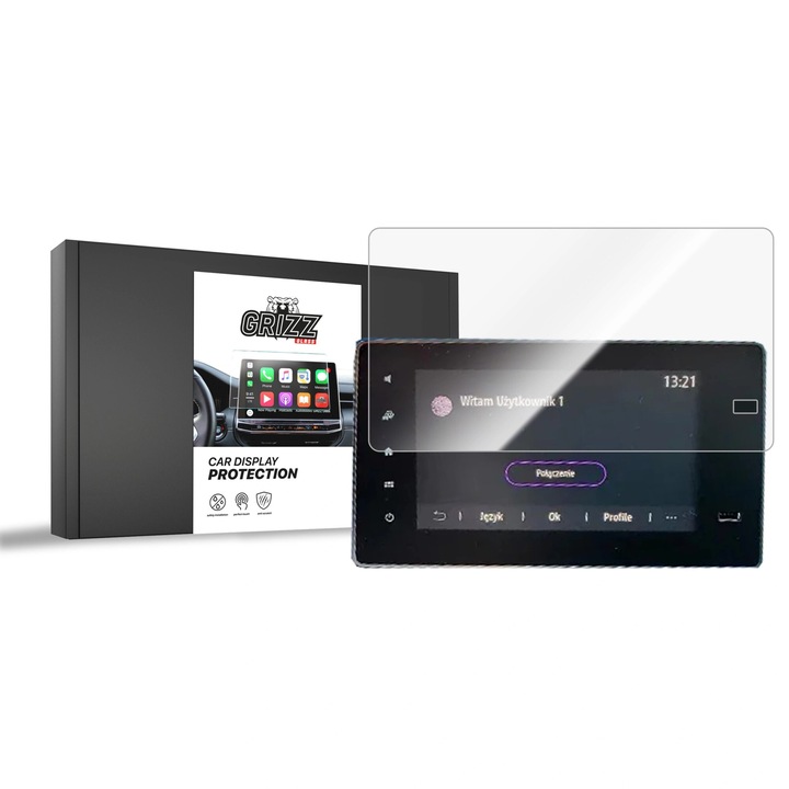 Folie ceramica de protectie Grizz Glass pentru display auto, 8", transparent, set complet de montaj, pentru Renault Express 2, 2021-2024