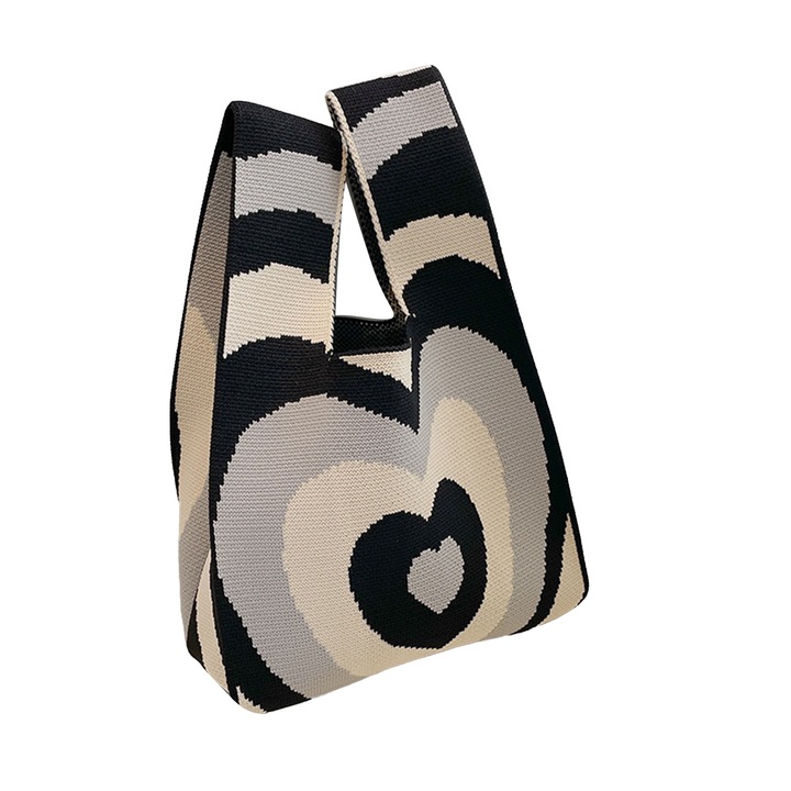 Kötött táska szívmintával, Jormftte, széles pánttal, bevásárláshoz, poliészter