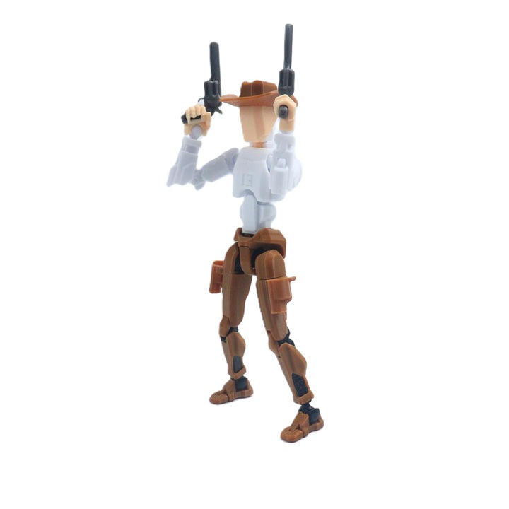 Артикулирана фигурка тип Титан 13 - Western Cowboys, пластмаса, Сглобена, 3D принтирана, 13.7x4.5x2cm, кафява, бяла