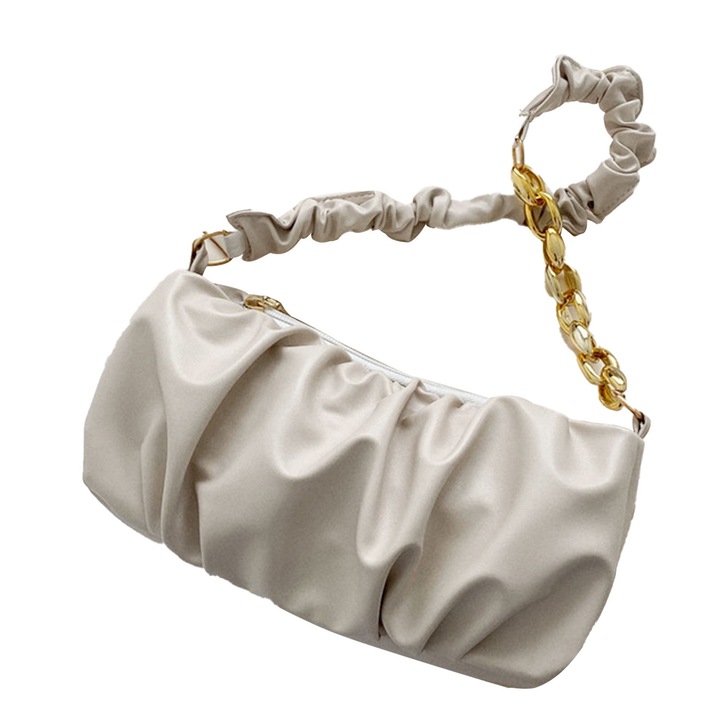 Női válltáska, Jormftte, egyedi redőzött design, félláncos pánt, fekete szín.