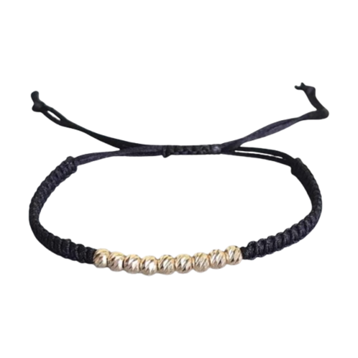 Bratara unisex cu bilute din aur de 14k, snur reglabil impletit manual