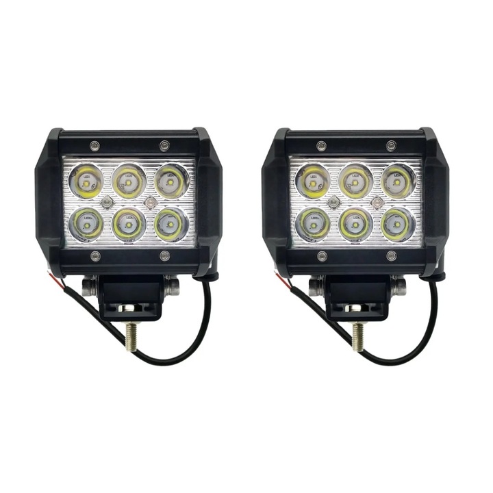 Set 2 x Proiector LED Auto BZRSH, Offroad, 18W, 12V-24V, Dreptunghiular, Spot Beam 30 Grade