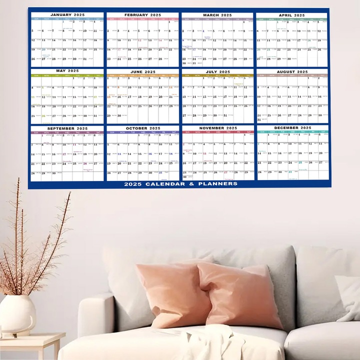 Calendar de perete 2025, Cozevdnt, mare, laminat, reutilizabil, 12 luni, 89x58.5cm