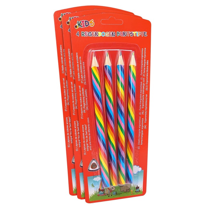 Set de creioane colorate 12 bucati, BGHYHYHI, design curcubeu, pre-ascutite, culori vibrante