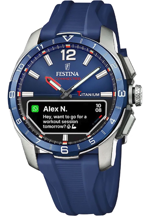 Ceas Festina, Titanium F23000/1, Albastru/Argintiu, Quartz, Ecran AMOLED, Rezistent la apa 30m