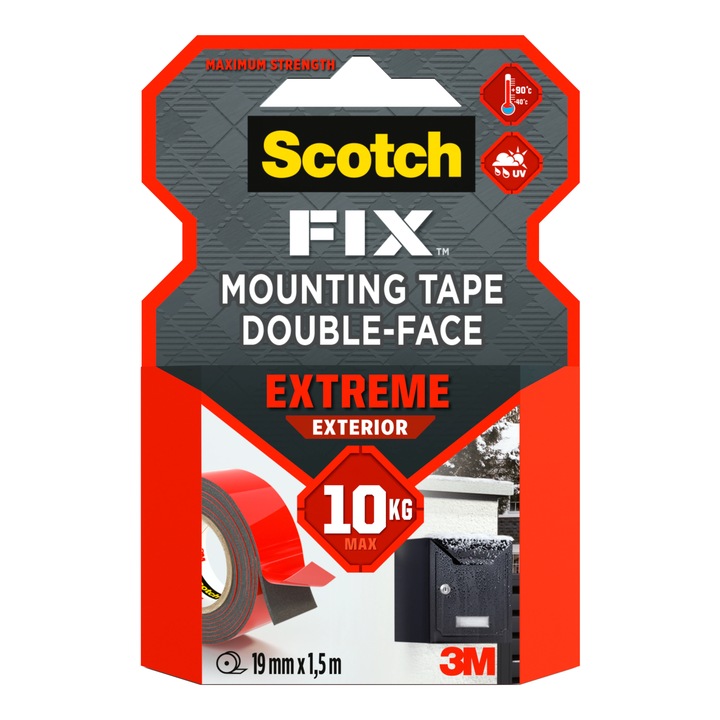 Комплект 3 двойно залепващи ленти Scotch-Fix™ Extreme 3M, За външен монтаж, 19 мм x 1.5 м