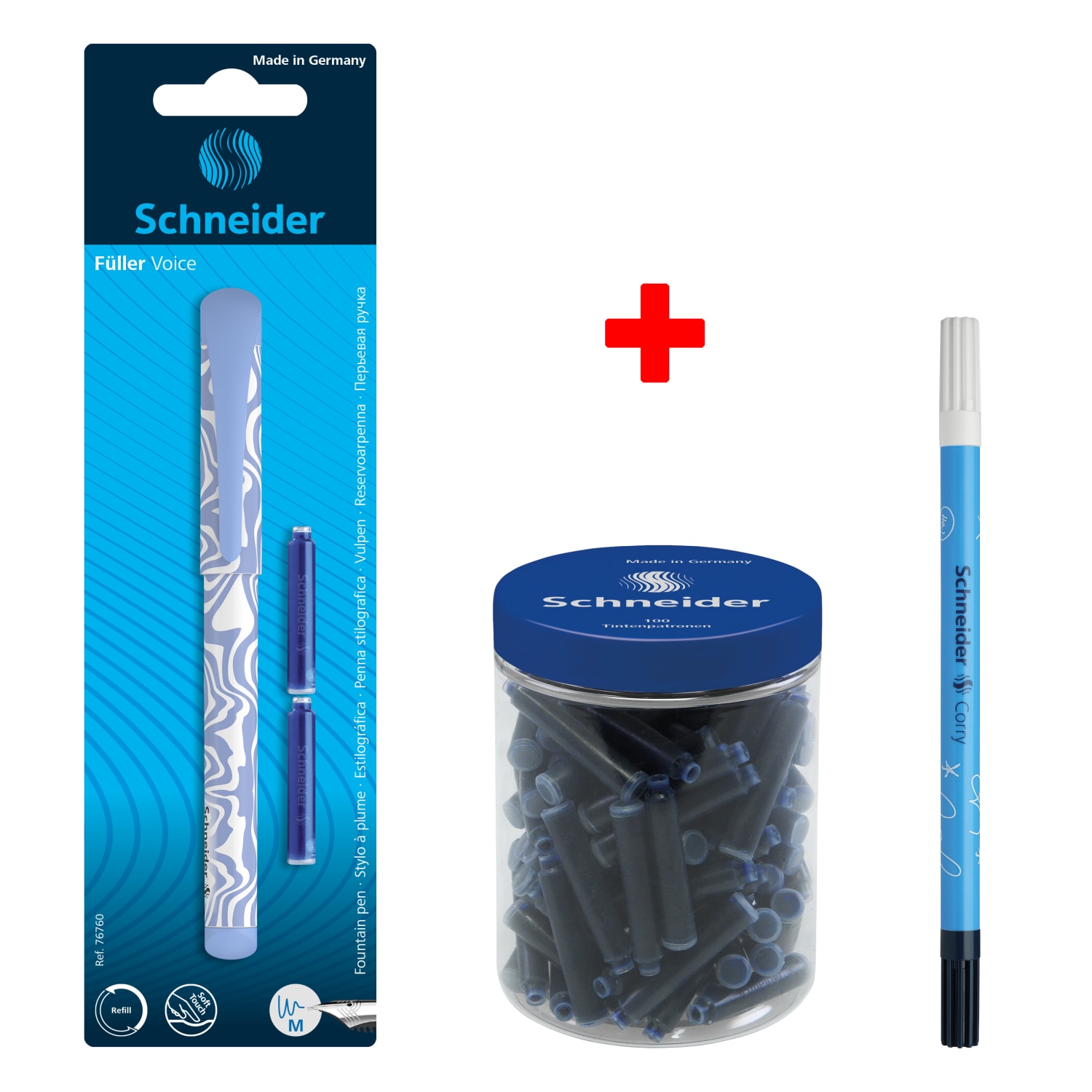 Pachet Blister Stilou Schneider Voice bleumarin + Patron stilou Schneider 100/borcan + Pic Carioca Schneider Corry
