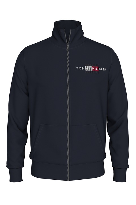 Tommy Hilfiger, Bluza de trening cu fermoar si logo pe piept, Negru, XL