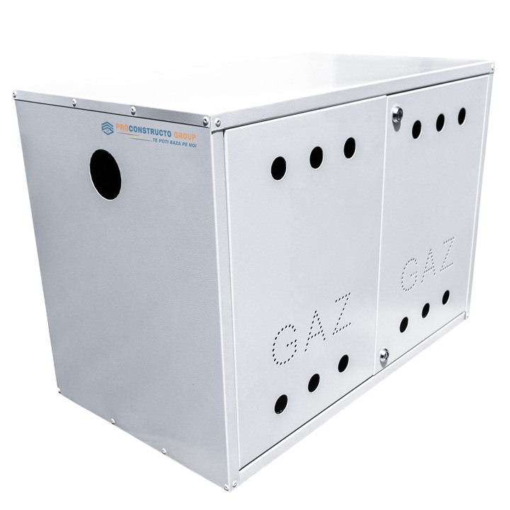 Firida 50x70x40 cm, Proconstructo Group, cutie pentru contor de gaz si regulator, gri, din tabla, cu 2 usi, cu 2 orificii
