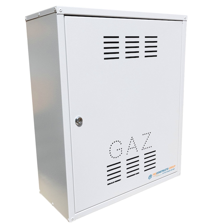 Firida 60x50x25 cm, Proconstructo Group, cutie pentru contor de gaz si regulator, gri, din tabla, cu 2 orificii