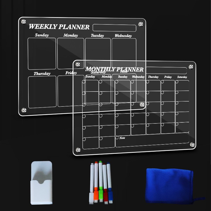 Calendar magnetic de birou, Enforose, design acrilic, 43x30cm, set reutilizabil