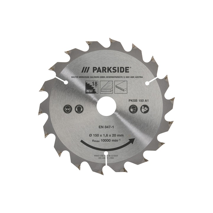 Диск за циркулярен трион 150 mm PARKSIDE PKSB 150 A1, Захват Ø 20 mm, 18 зъба