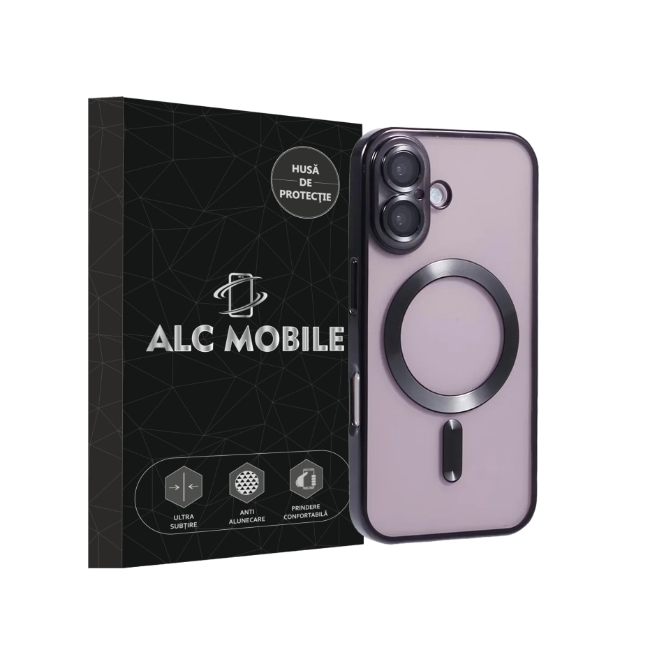 Husa compatibila cu IPhone 16 Plus, ALC MOBILE, pentru telefon mobil cu protectie pentru camera, Tehnologie MagSafe, rezistenta la socuri, contur Negru