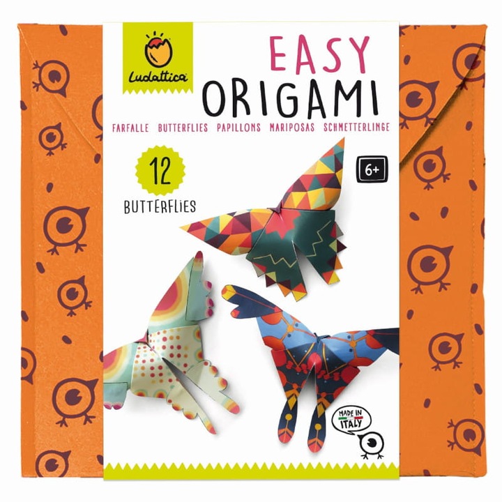 Set creativ Easy Origami - MOTYLE, Ludattica, 12 foi colorate, 22,5x23cm