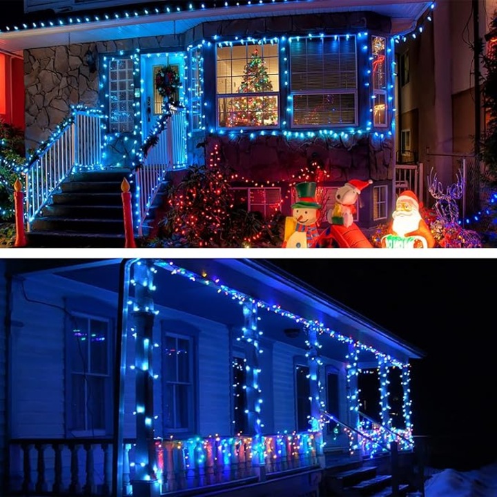 Solar Christmas fény, 1000 LED, 100 méter, nagy napelem panel, távirányító, 1200mAh, kék
