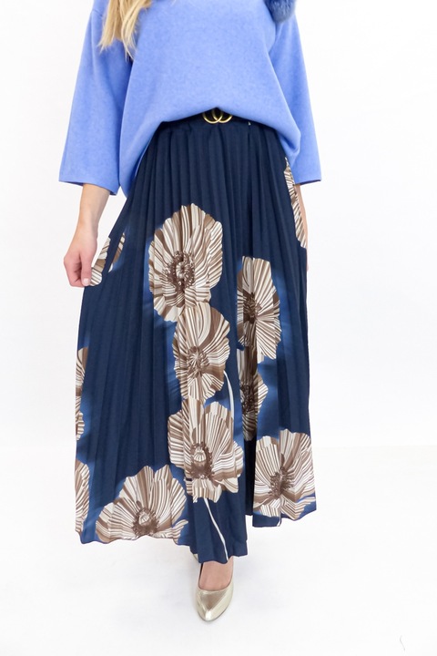 Fusta Florala Plisata Grafit si Bej albastru poliester, One Size INTL