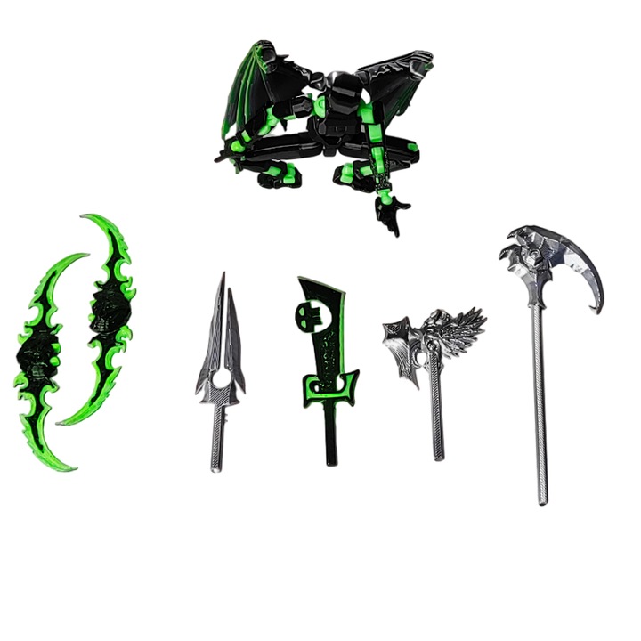 Titan 13 típusú csuklós figura - sötét angyalok, műanyag, Összeszerelt, 3D nyomtatott, 13,7x4,5x2 cm, fekete, zöld