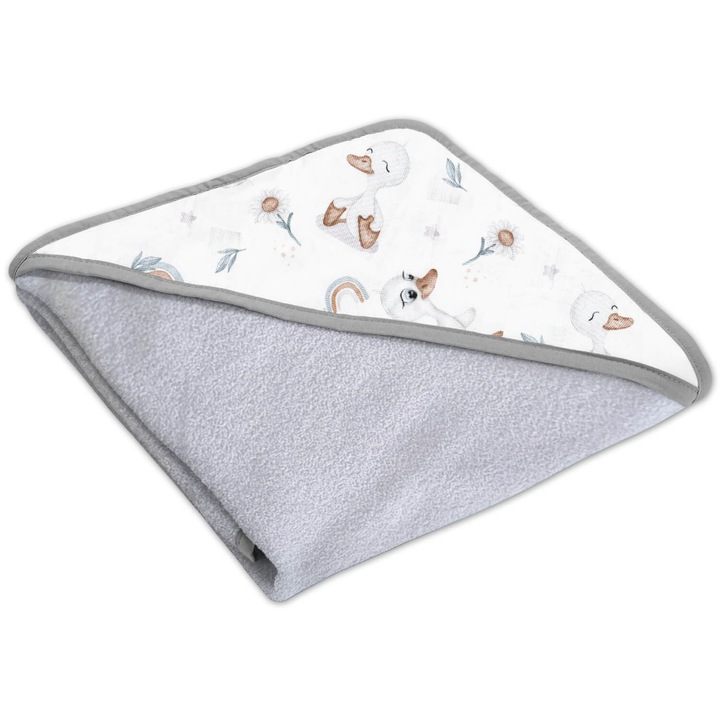 Pamut baba törölköző kapucnival, 90x90 cm, Kidizi Ducky, szürke színű, születéstől 2 éves korig használható
